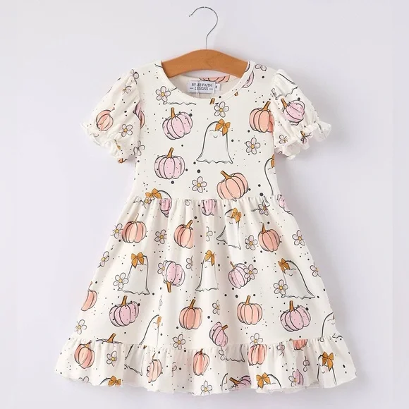 ๐ Rylee Faith Designs Ghost Pumpkin Twirl Dress 2 5 6 7 - Picture 1 of 8
